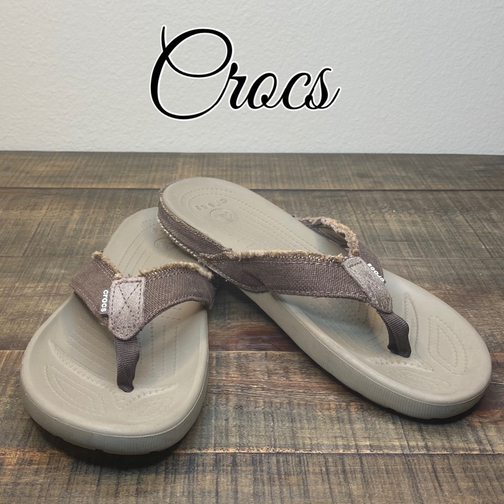 CROCS DISTRESSED MUSHROOM ESPRESSO THONG FLIP FLOP